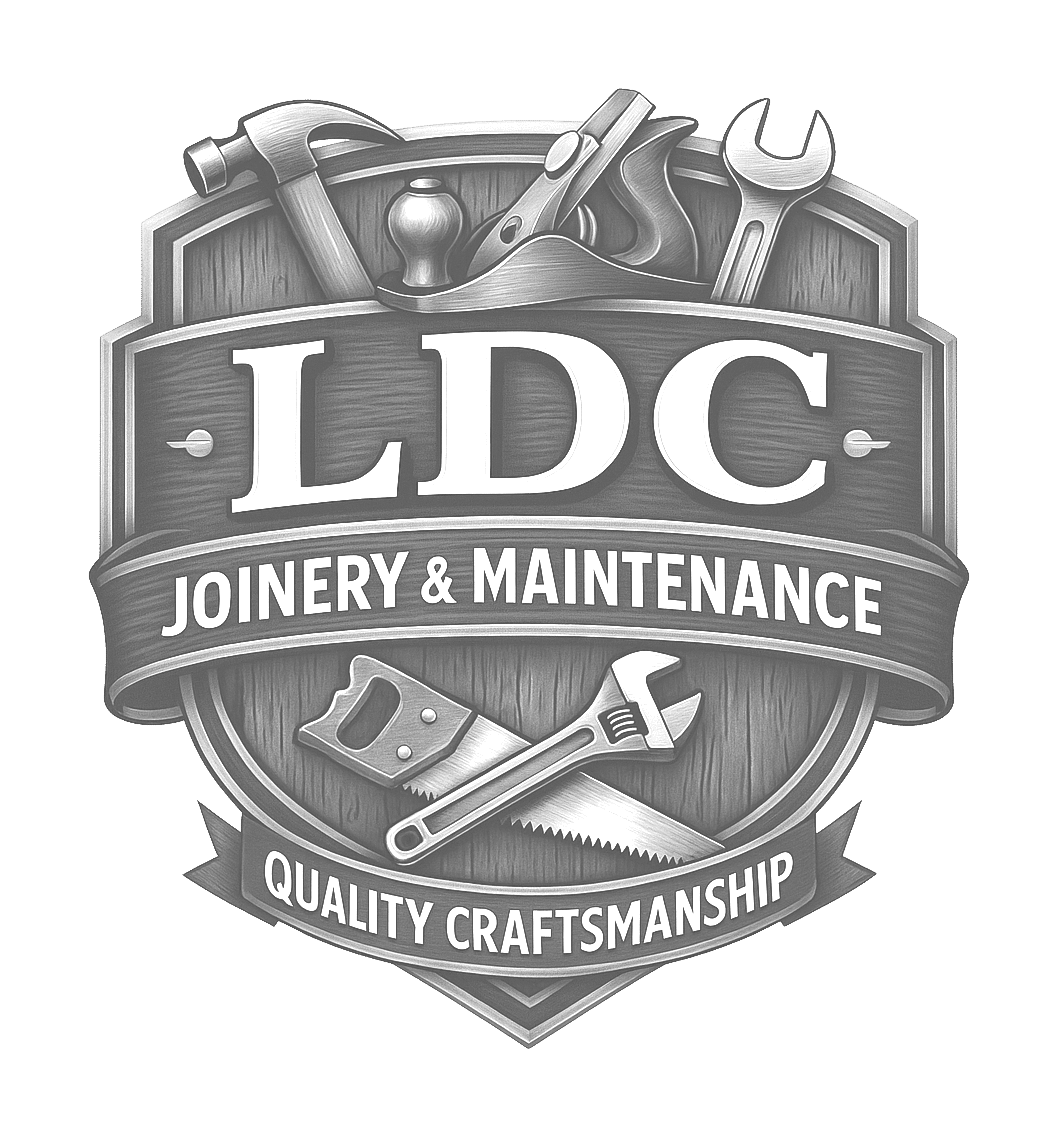 ldc joinery & maintenance logo upscaled transparent light greyscale